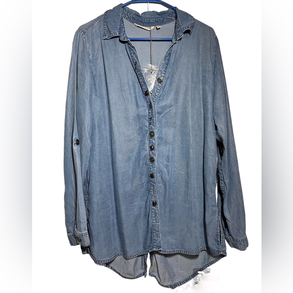 New Soft Surroundings Blue Women’s Long‎ Sleeve Top Tunic Sz L